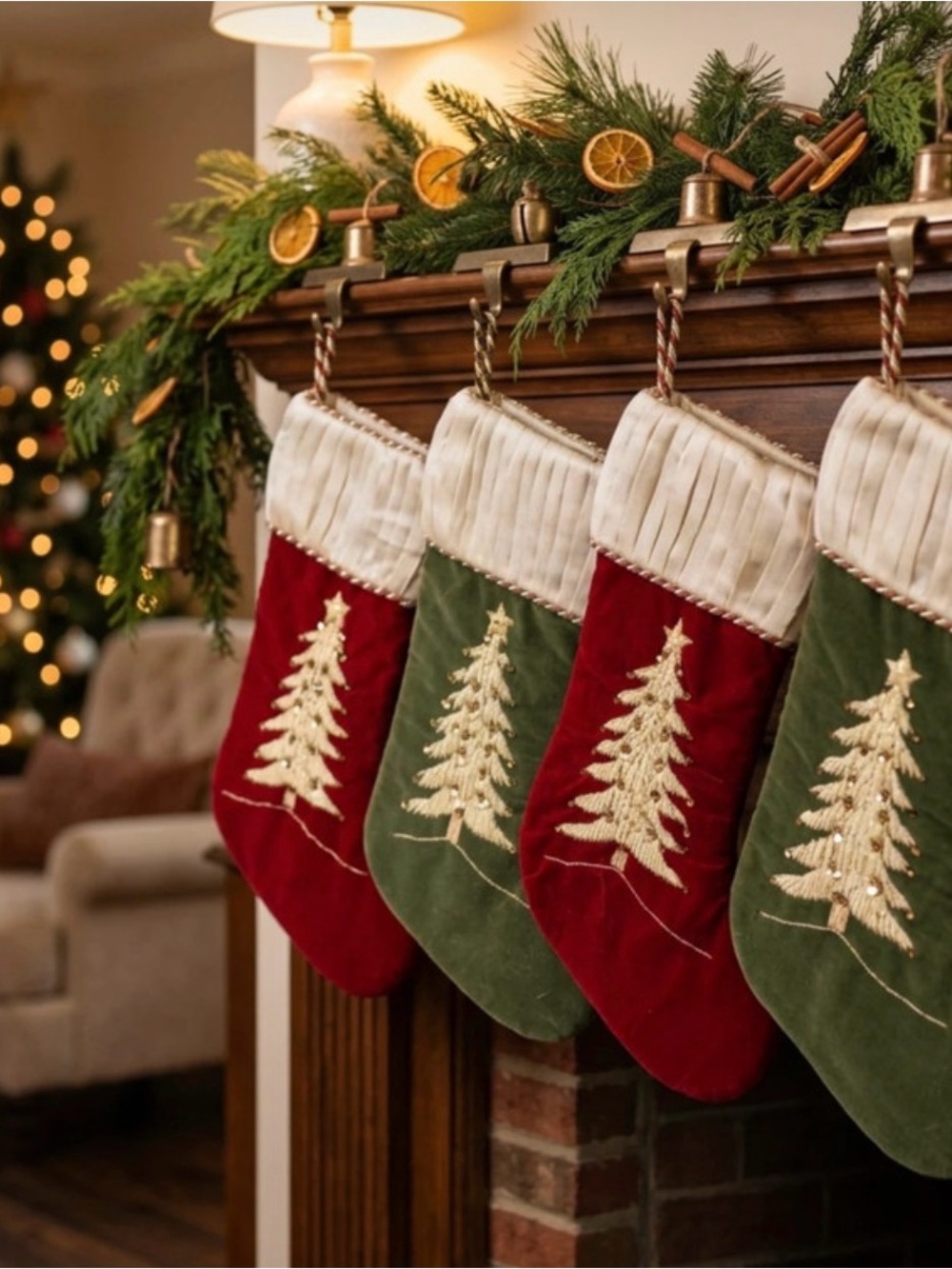 Source Unknown Red & Green Velvet Holiday Stockings with Cream Cuffs